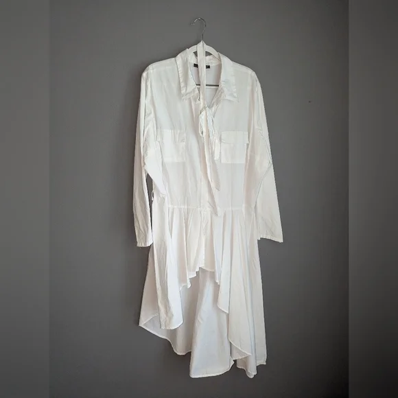 Women's Ashley Stewart White High-low Button Front Blouse With Waist Tie Size 26 - Picture 1 of 4